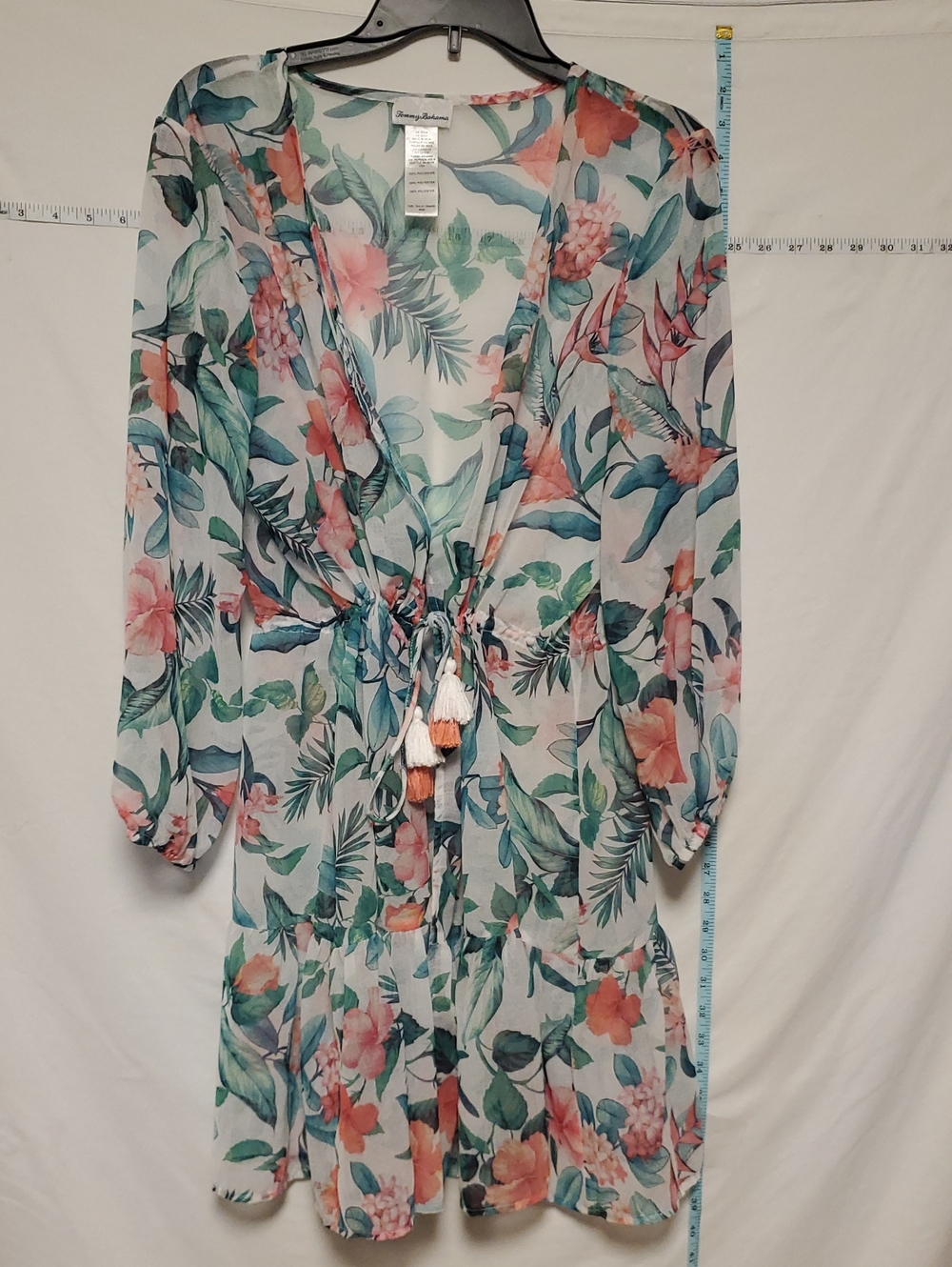 Tommy Bahama Floral Tie-Front Sheer Swim Cover Up Dress Med Boho Vacation Beach